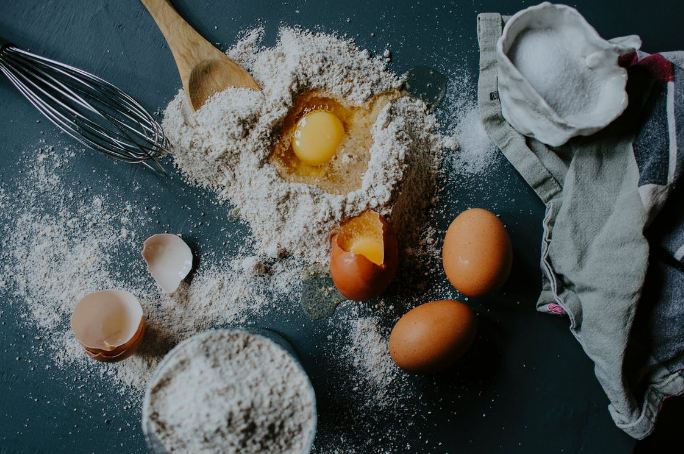 Picture of Ingredients for pasta dough-lined on the shelf.