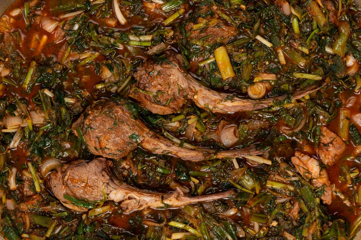 lamb stew in cooking pan