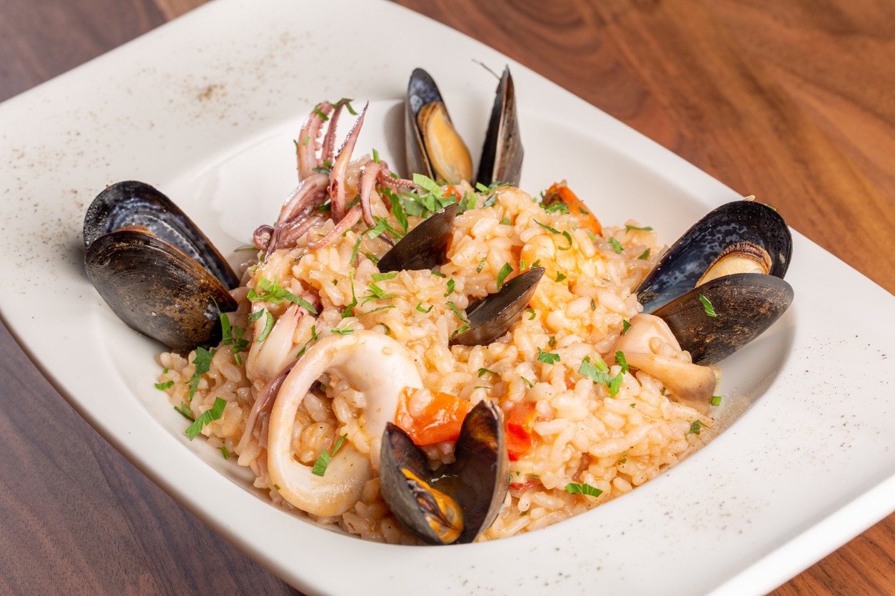 details of fresh sea food risotto