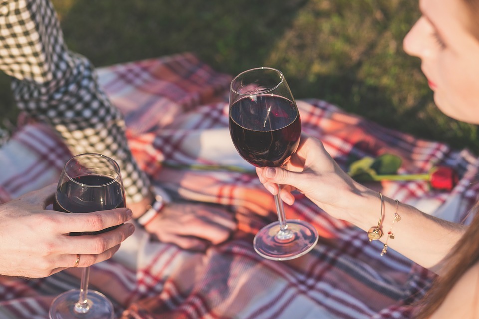 wine glasses at a picnic