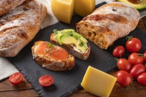 Bread and pastry with cheese and tomato