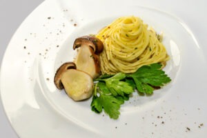 Tagliolini - spaghetti egg pasta with mushroom