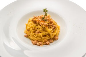 Tajarin, tagliolini egg pasta from Langhe, Italy