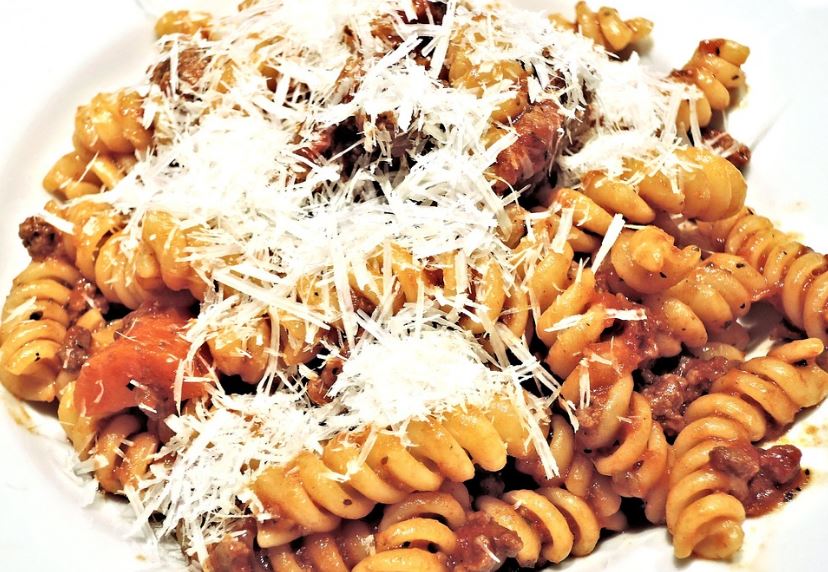 fusilli pasta with ragu meat sauce